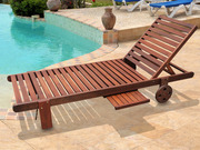 Bain de Soleil en bois exotique  avec roulette- Chocolat