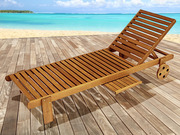 Bain de Soleil en bois �xotic avec roulette + 1 plateau