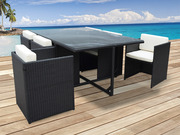 Salon de jardin résine tressée   Buffalo 6   Table et 6 Fauteuils encastrables