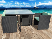 Salon de jardin résine tressée   Buffalo 4   Table et 4 Fauteuils encastrables