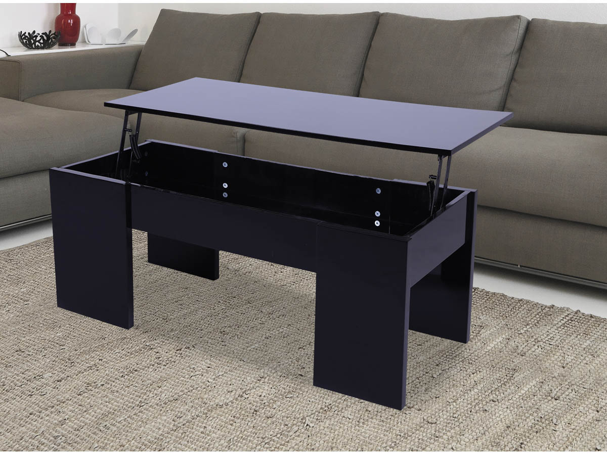 table basse relevable noire laquee