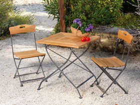 Salon de jardin en teck FSC et acier "Lude" - 1 table + 2 chaises