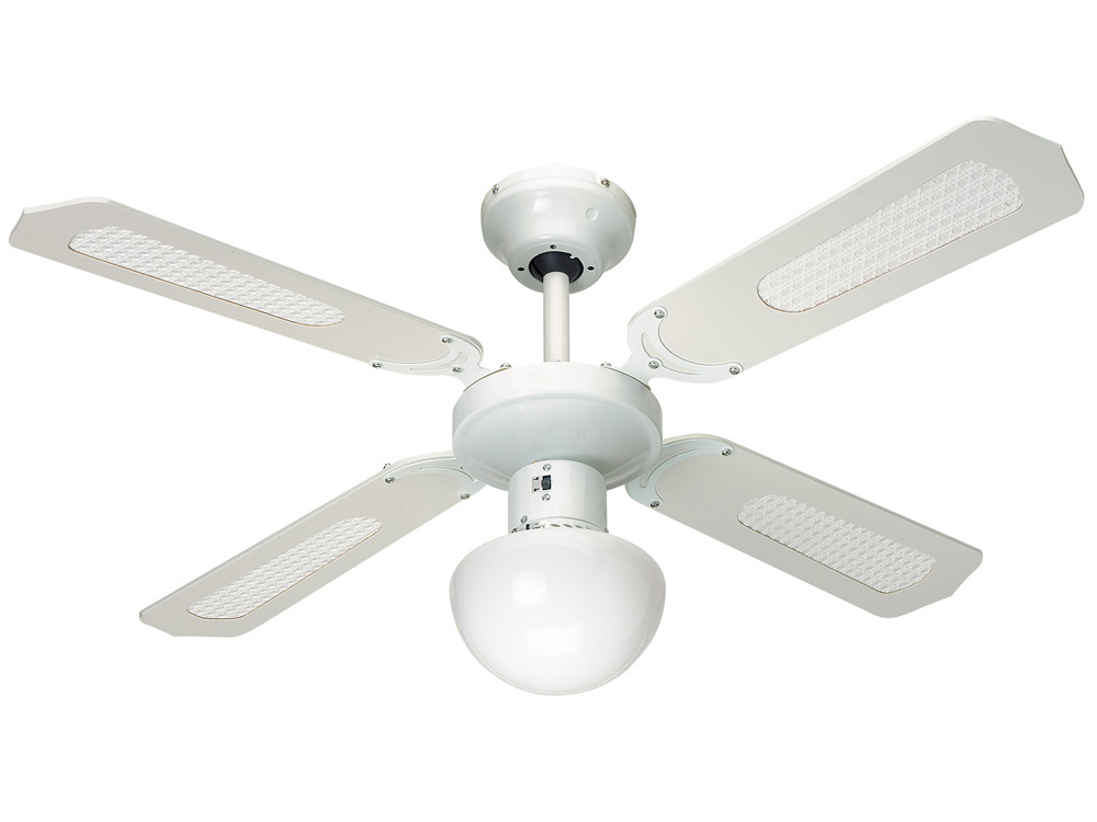 Ventilateur de plafond Bali Ø 107 cm, 4 pales blanches/cannées blanches + éclairage