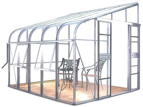 Serre adossable en verre  ''Solarium 128 '' - 9.90 m&sup2; - 2.57 x 3.84 x 2.54 m