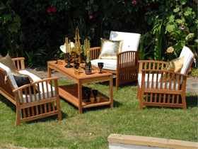 Salon jardin " Casablanca " - 1 table + 2 fauteuils + 1 banc