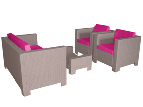 Salon jardin "Cappados" - 1 table basse + 2 fauteuils + 1 canapé