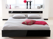 Lit adulte "Strass" 160 x 200 cm Blanc/Noir laqu�