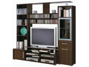 Meuble TV "ATLANTIS" - MDF Choco wengé - 7 étagères + 9 niches + 3 portes + 1 tiroir