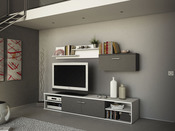 Banc TV et rangement mural  "Cuba" - MDF - Gris graphite et blanc perle