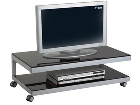 Meuble TV pour TV/HIFI/VIDEO "FIZZ" en verre trempé - Coloris gris et noir
