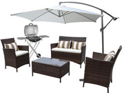 Ensemble  complet  Mérida - canapé 2 places - 2 fauteuils - 1 table basse - barbecue - parasol