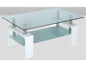 Table basse rectangulaire Lev - MDF/verre tremp&eacute; - Blanche
