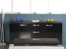 Buffet - " Black World "- Enfilade en panneau de particule laquée - 3 tiroirs et 2 portes