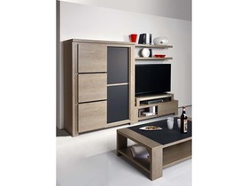 Meuble TV rectangulaire Milmo - MDF - Ch&ecirc;ne cendr&eacute; et gris ardoise