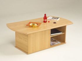 Table basse - MOULIN - Rectangulaire - En panneaux de particules aspect Poirier du Japon - Plateau ouvrable