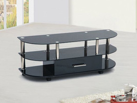 Meuble TV rectangulaire arrondi LCD3 - MDF et verre tremp&eacute; - Laqu&eacute; noir