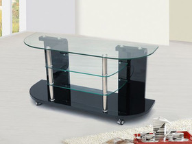 Meuble TV rectangulaire arrondi LCD4 - MDF et verre tremp&eacute; - Laqu&eacute; noir