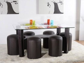 Ensemble table (rectangulaire) + 6 poufs - L 150 cm, P 90 cm, H 75 cm - mar