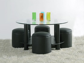 Table basse ronde + 4 poufs "Vera"