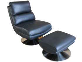 Fauteuil + repose pieds contemporain "Tampa" - cuir noir