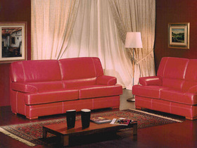 Canapé cuir 3+2 places "New Bologna" - Coloris Rouge