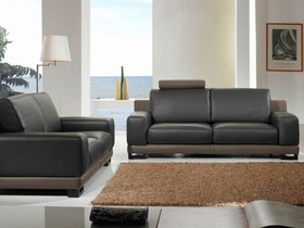 Canapé cuir 3+2 places "Texas" - Coloris Taupe et marron foncé